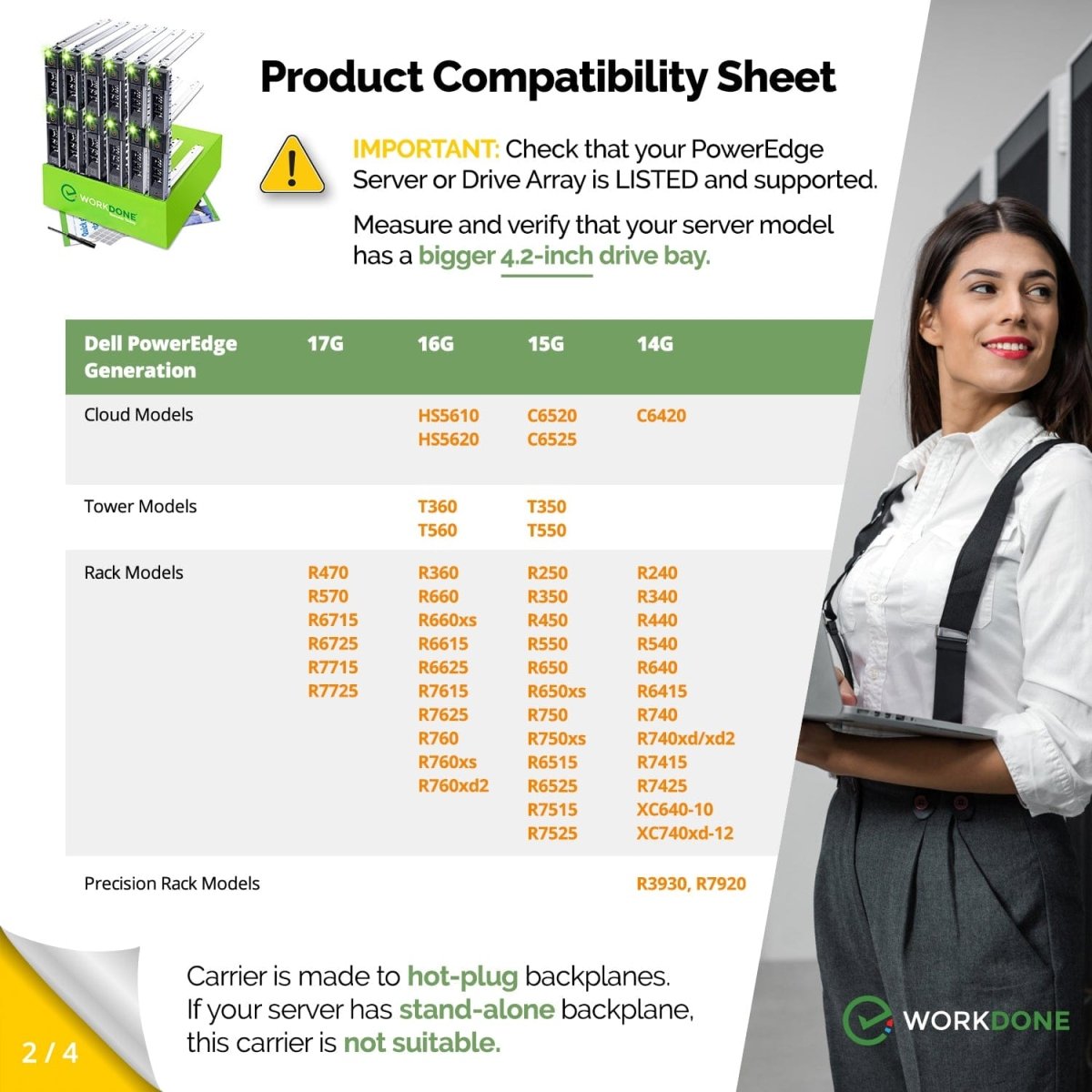 thumbnail interactive-video image 1 of 2x Dell Y796F Hard Drive Caddy For PowerEdge R740, R740xd – 3.5 1 of 6