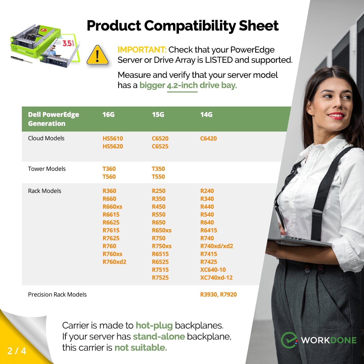 WORKDONE 2-PACK 3.5" Hard Drive Caddy - Dell Poweredge WH5D2 0Y796F 0X7K8W Compatible