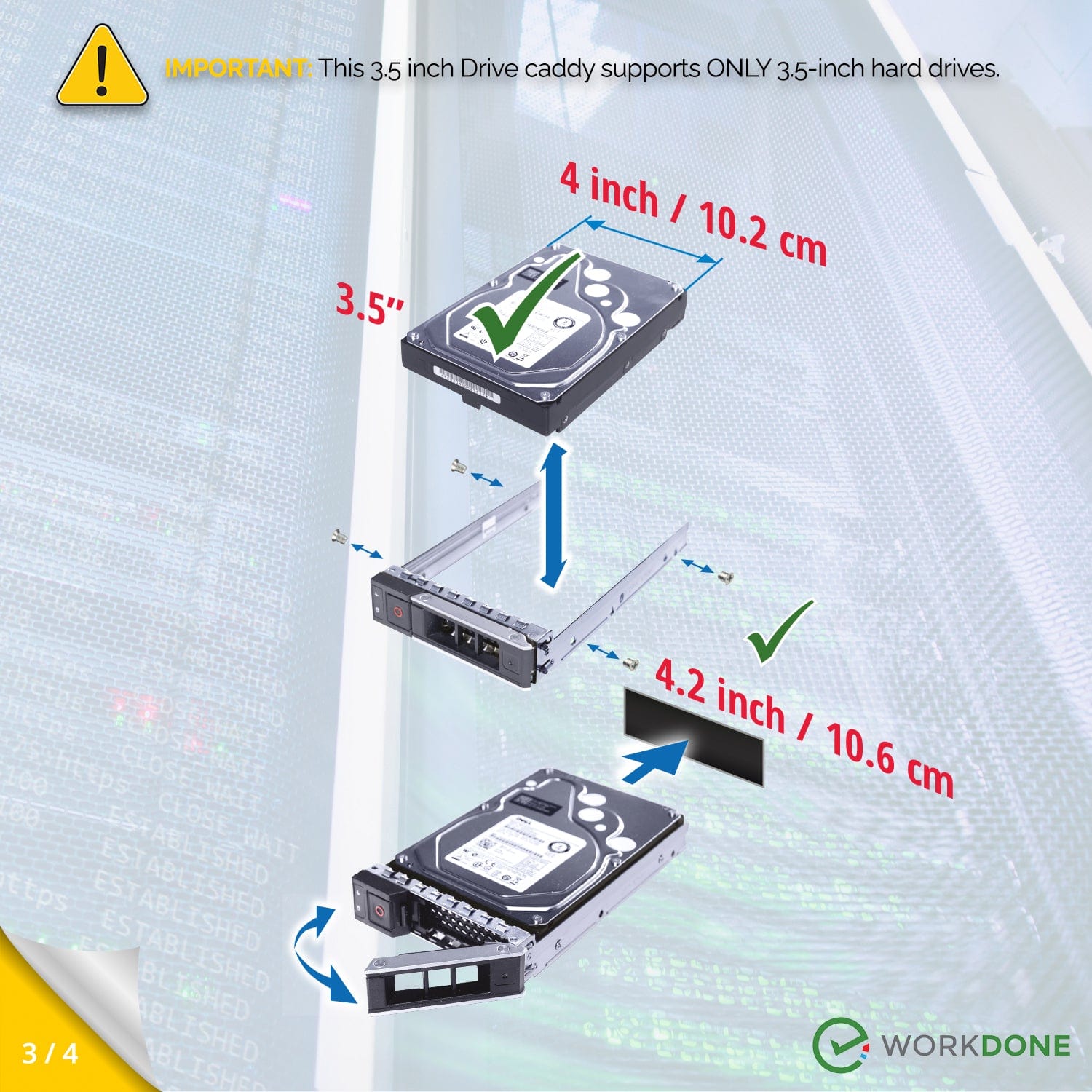 WORKDONE Unidad de disco duro de 3,5 pulgadas WH5D2 Y796F para servidores T560 R660 R660xs R6615 R6625